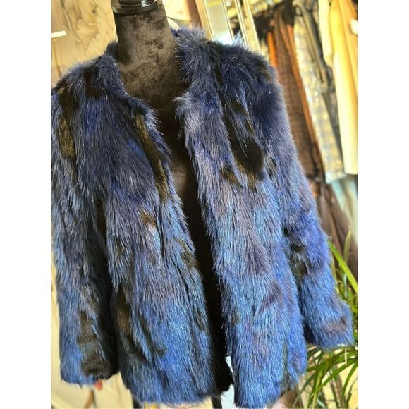 Short Fur Coat I’m Blue and Black SZ M - Picture 5 of 6